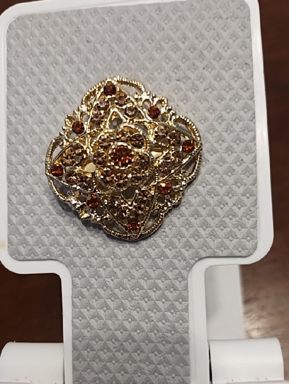 Gold-Tone Brown Crystal Floral Brooch - Women Jewelry